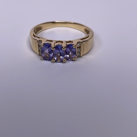 Ring Tanzanite Ring 14Kt Yellow Gold with Single Cut Diamond Accents Ring - Picture 4 of 11